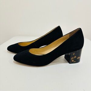 Talbots‎ Black Suede Leather Pumps Round Toe Block Tortoise Shell Heel Size 10M